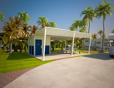 Atlantis 1 Shelter Toilet Building with Deep Ocean and Surf Mist colour scheme